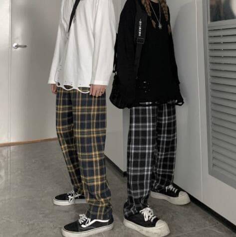 チェックパンツ メンズチェック柄ワイドパンツカジュアルスポーツ風