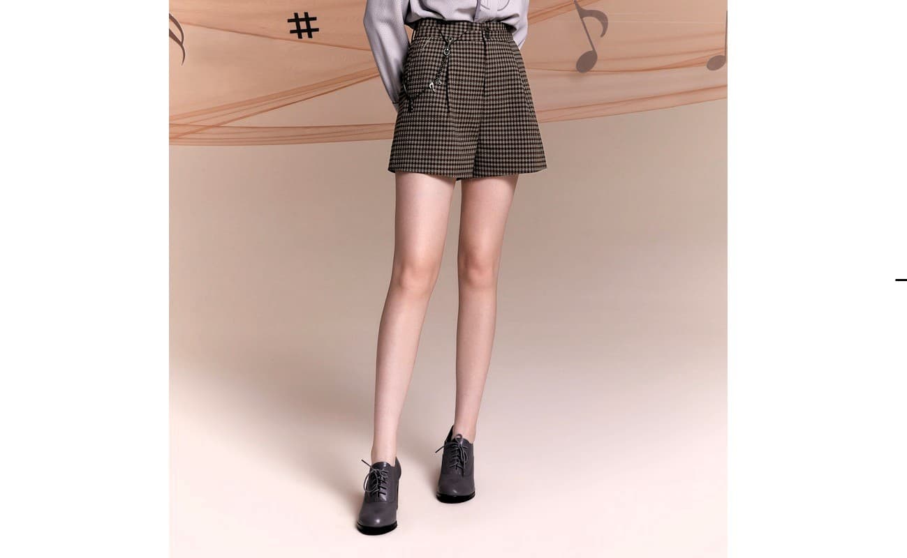 チェックパンツ チェック柄ショートパンツ 飾り鎖付き