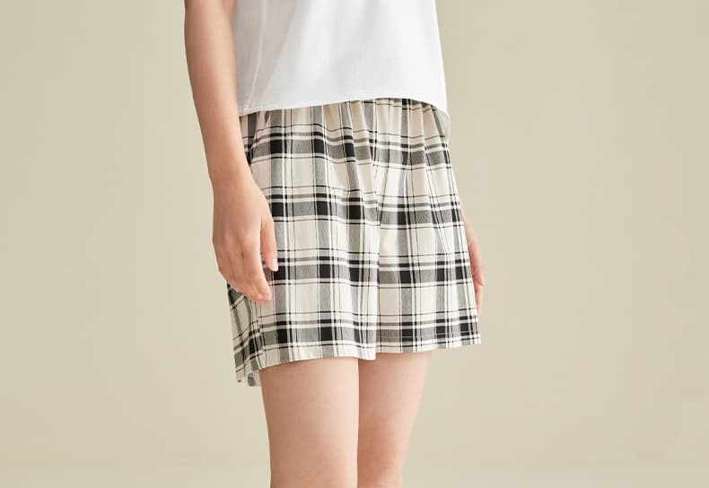 チェックパンツ 快適リラックス格子柄ショートパンツ