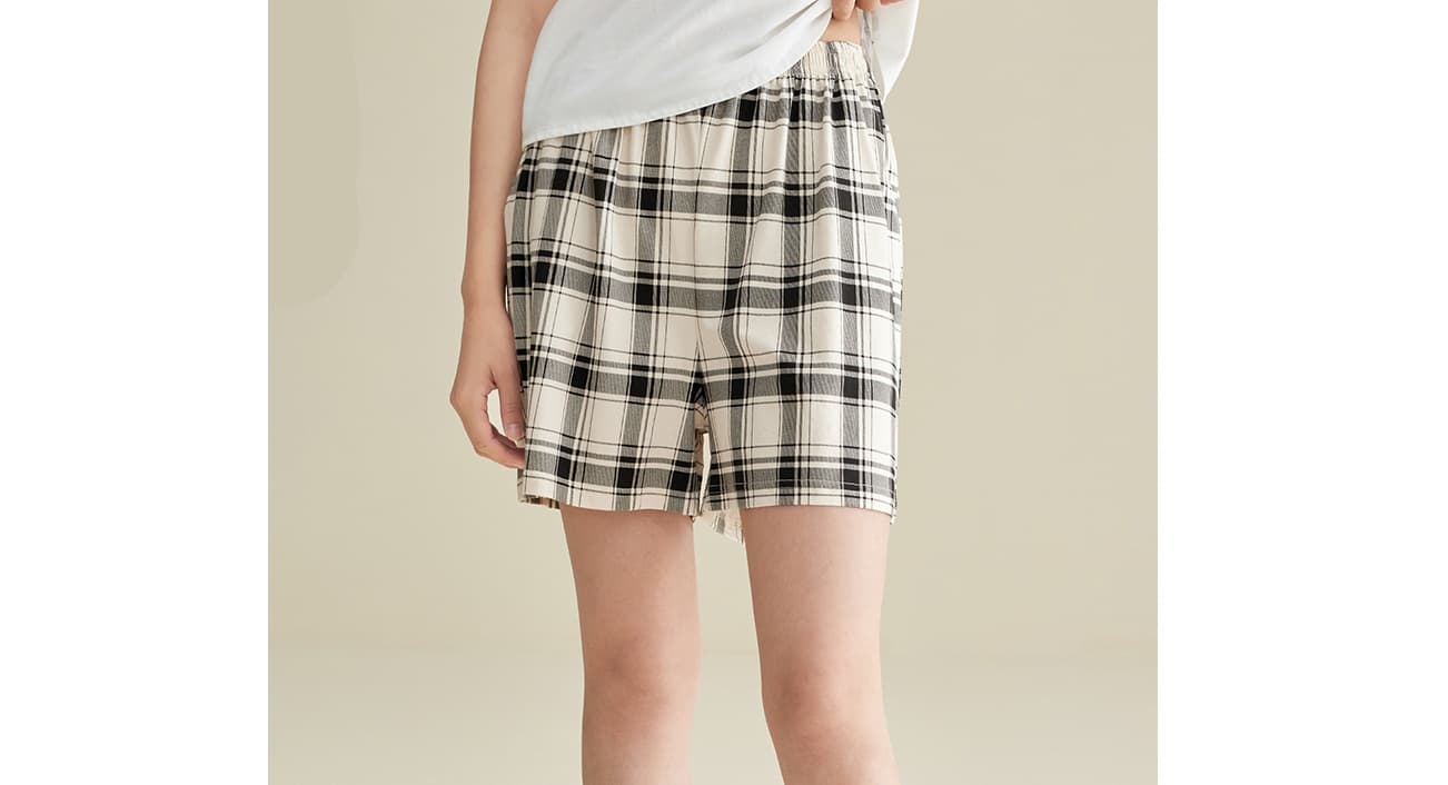 チェックパンツ 快適リラックス格子柄ショートパンツ