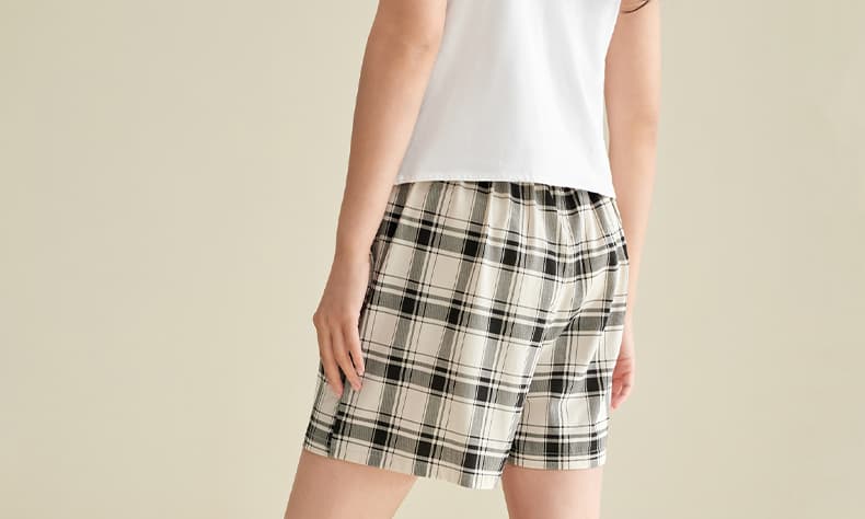 チェックパンツ 快適リラックス格子柄ショートパンツ