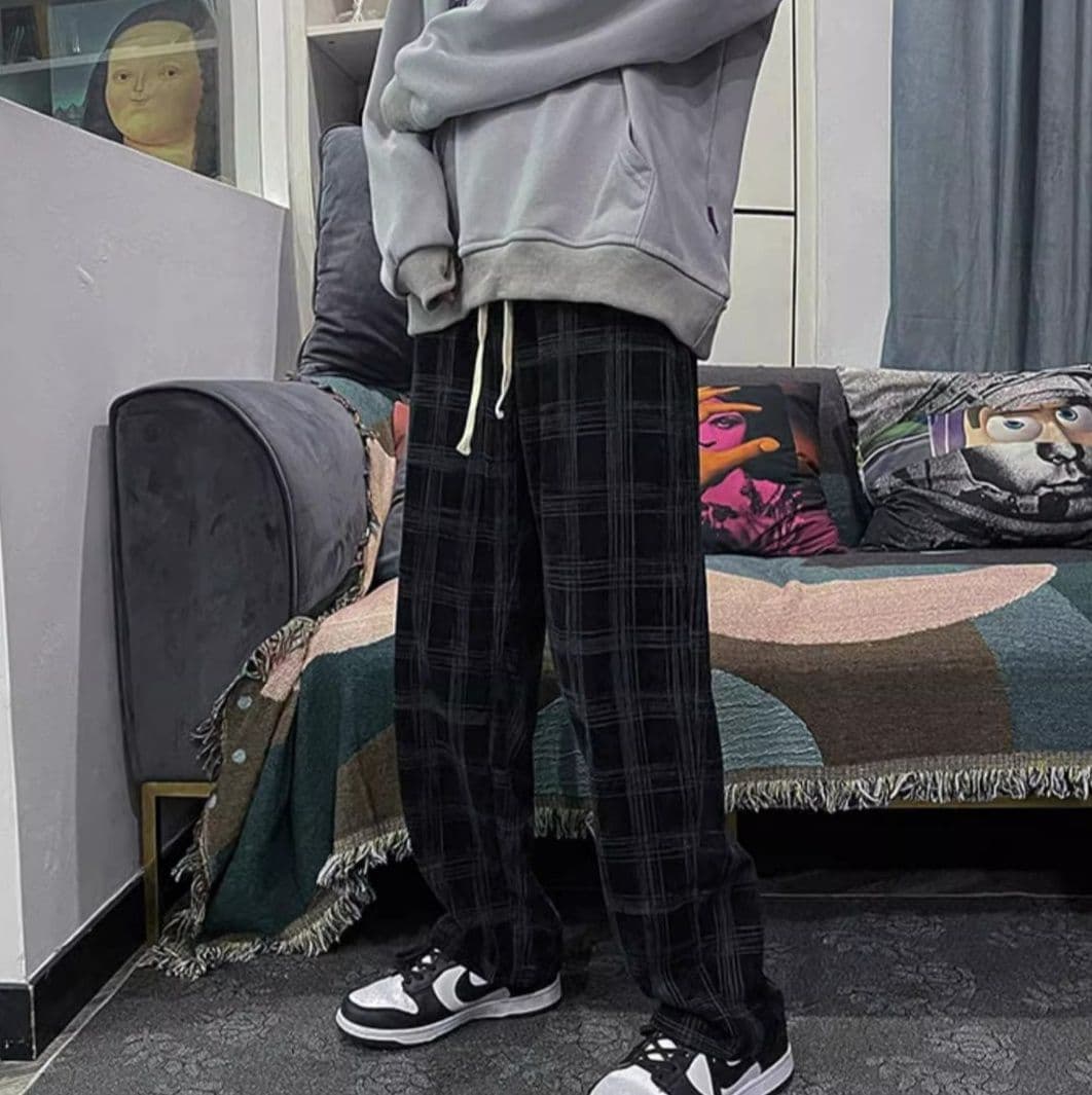 チェックパンツ チェックパンツ ゆったり格子柄ワイドパンツ