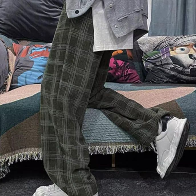 チェックパンツ チェックパンツ ゆったり格子柄ワイドパンツ