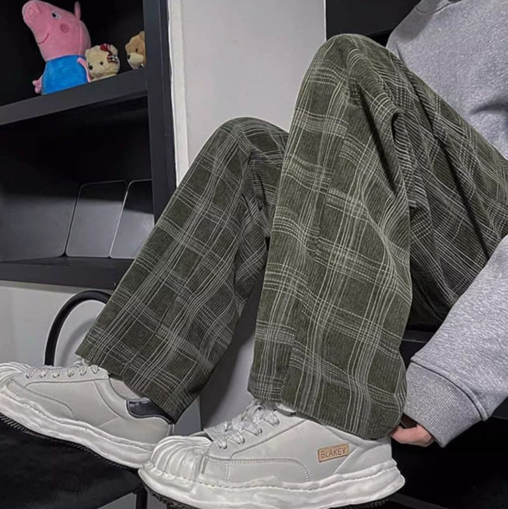 チェックパンツ チェックパンツ ゆったり格子柄ワイドパンツ