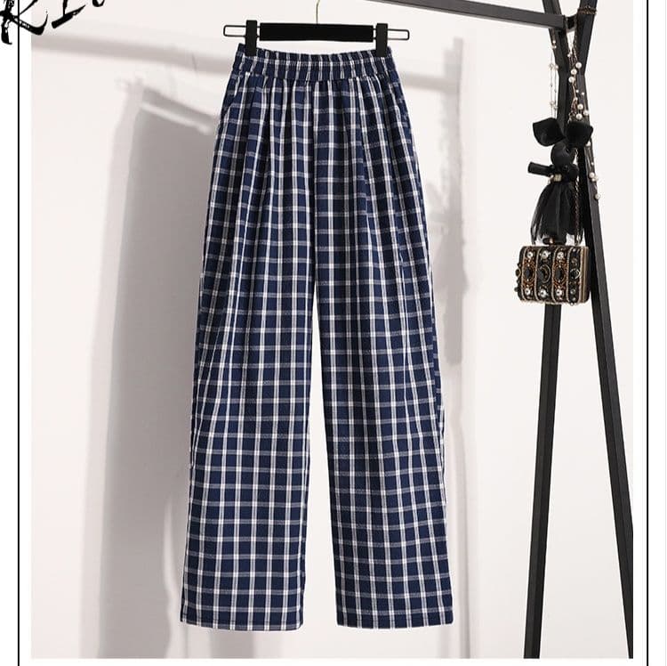 チェックパンツ ゆったりシルエットチェックワイドパンツ
