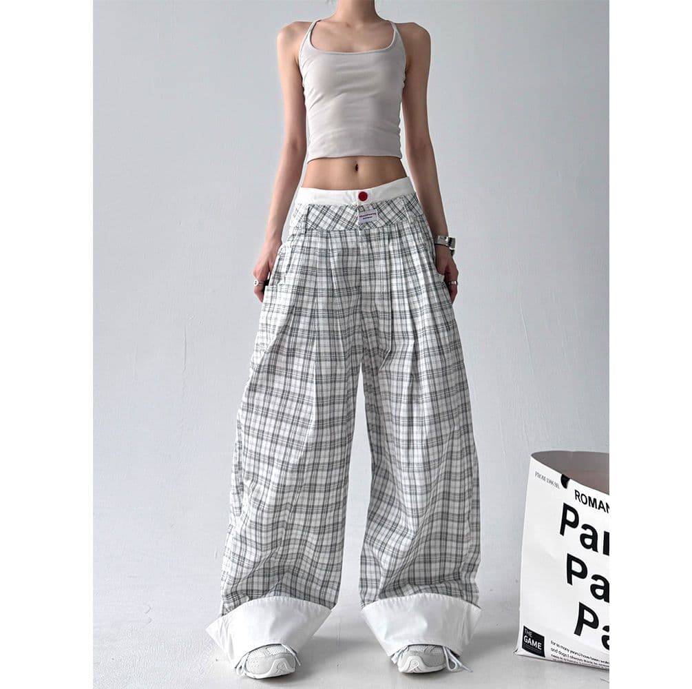 チェックパンツ デザイン性抜群 ゆったりチェックワイドパンツ