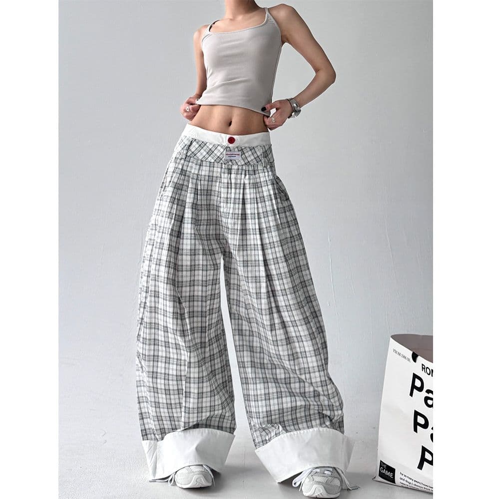 チェックパンツ デザイン性抜群 ゆったりチェックワイドパンツ