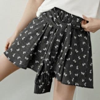 チェックパンツ 花柄リボン付きプリーツスカート