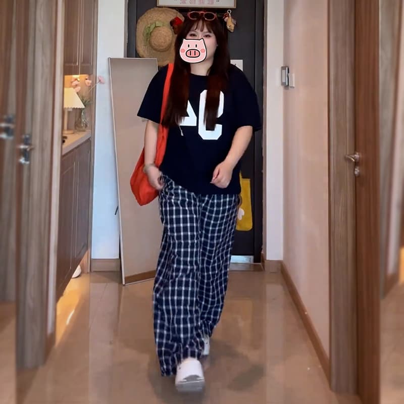 チェックパンツ ゆったりシルエットチェックワイドパンツ