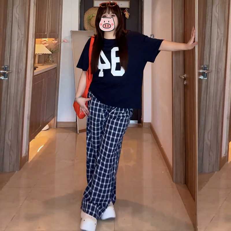 チェックパンツ ゆったりシルエットチェックワイドパンツ