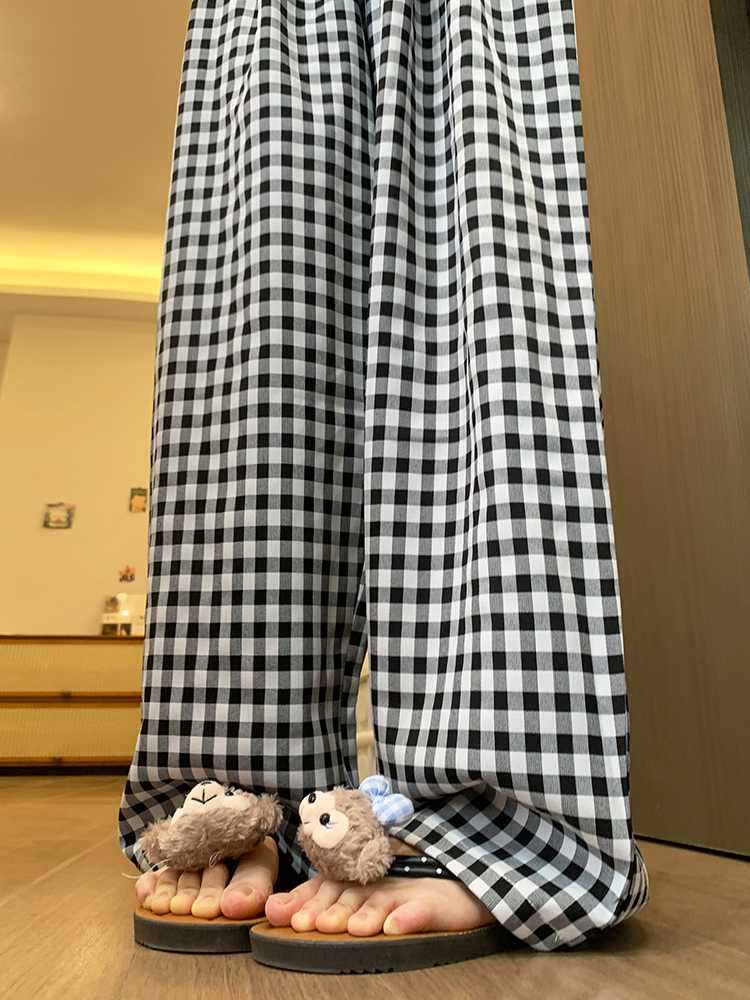 チェックパンツ ゆったり格子柄ロングパンツ