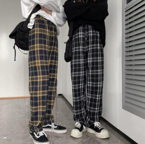 チェックパンツ メンズチェック柄ワイドパンツカジュアルスポーツ風