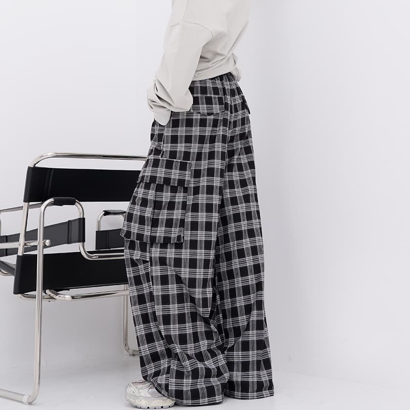 チェックパンツ ゆったりシルエット タータンチェックカーゴパンツ