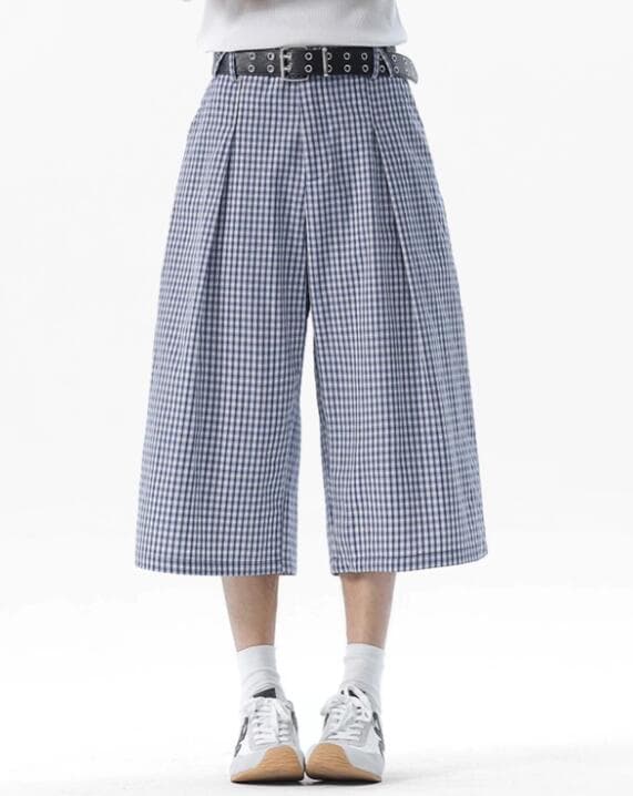 チェックパンツ ギンガムチェック柄ワイドショートパンツ