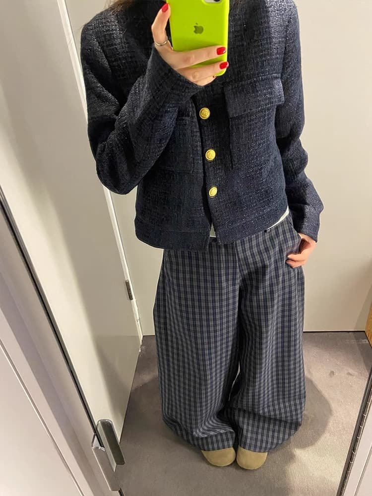 チェックパンツ　ワイドシルエット