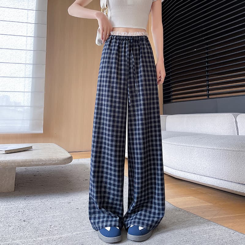 チェックパンツ 春の新作チェック柄ワイドパンツ レディース