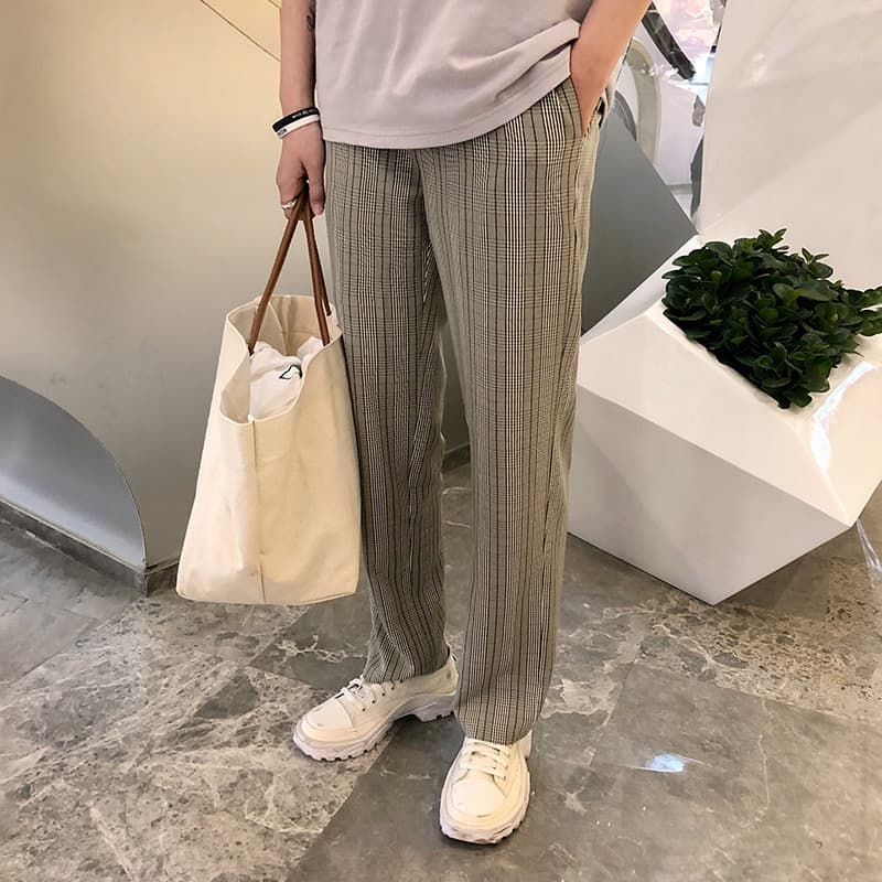 チェックパンツゆったりシルエット クラシック チェックパンツ