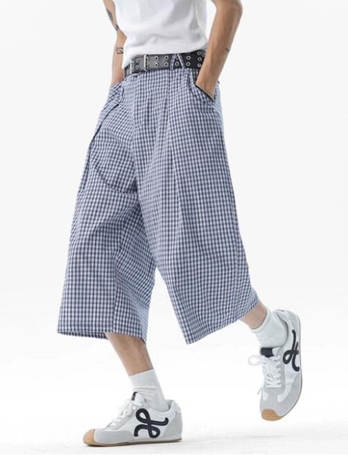 チェックパンツ ギンガムチェック柄ワイドショートパンツ