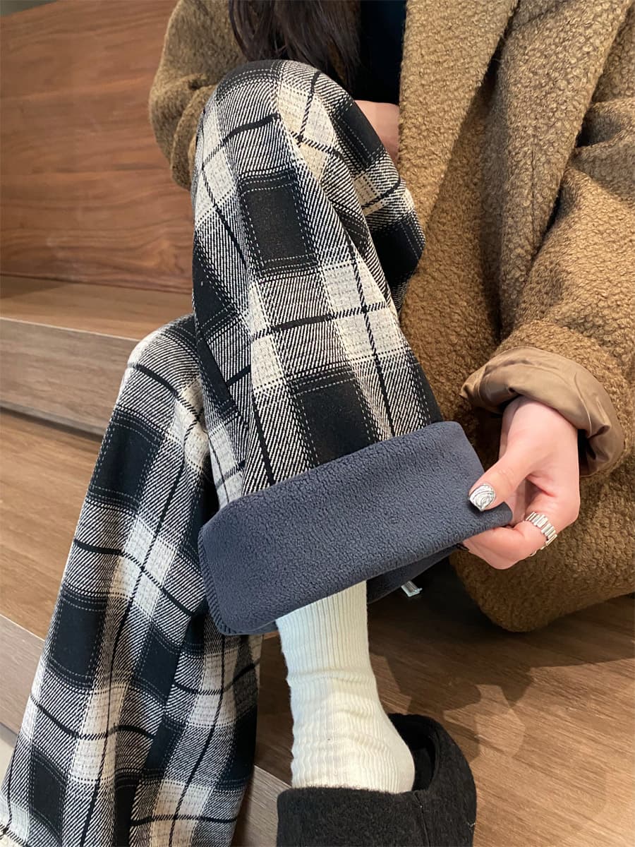 チェックパンツ 白黒 ゆったりシルエット 格子柄ルームパンツ