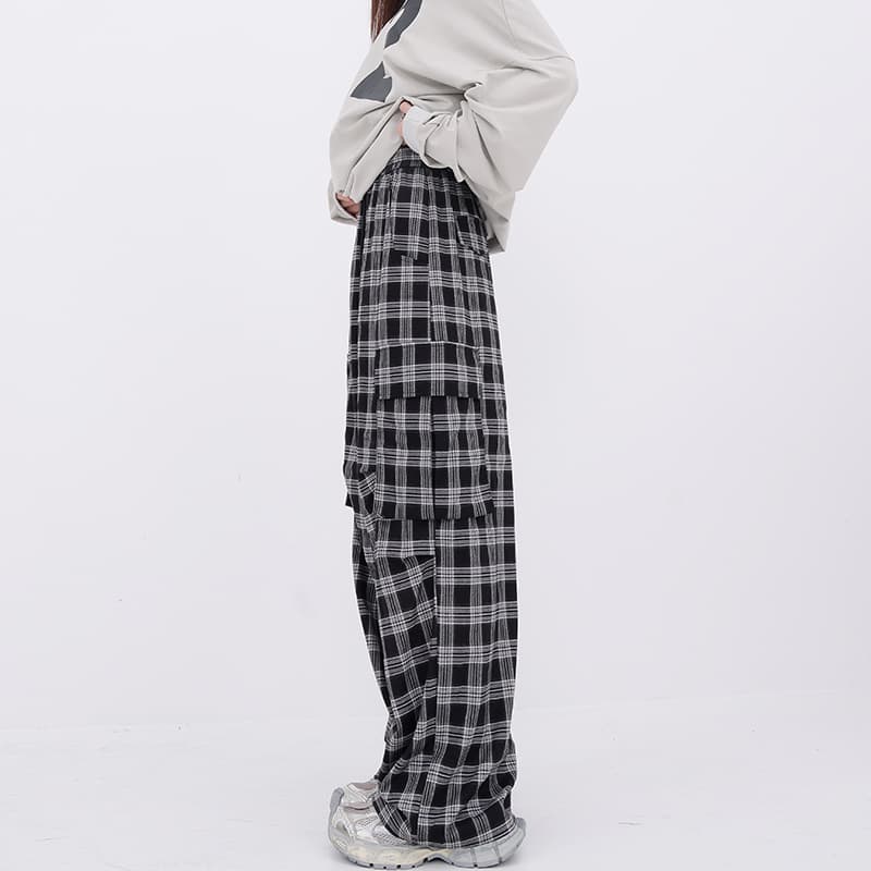 チェックパンツ ゆったりシルエット タータンチェックカーゴパンツ