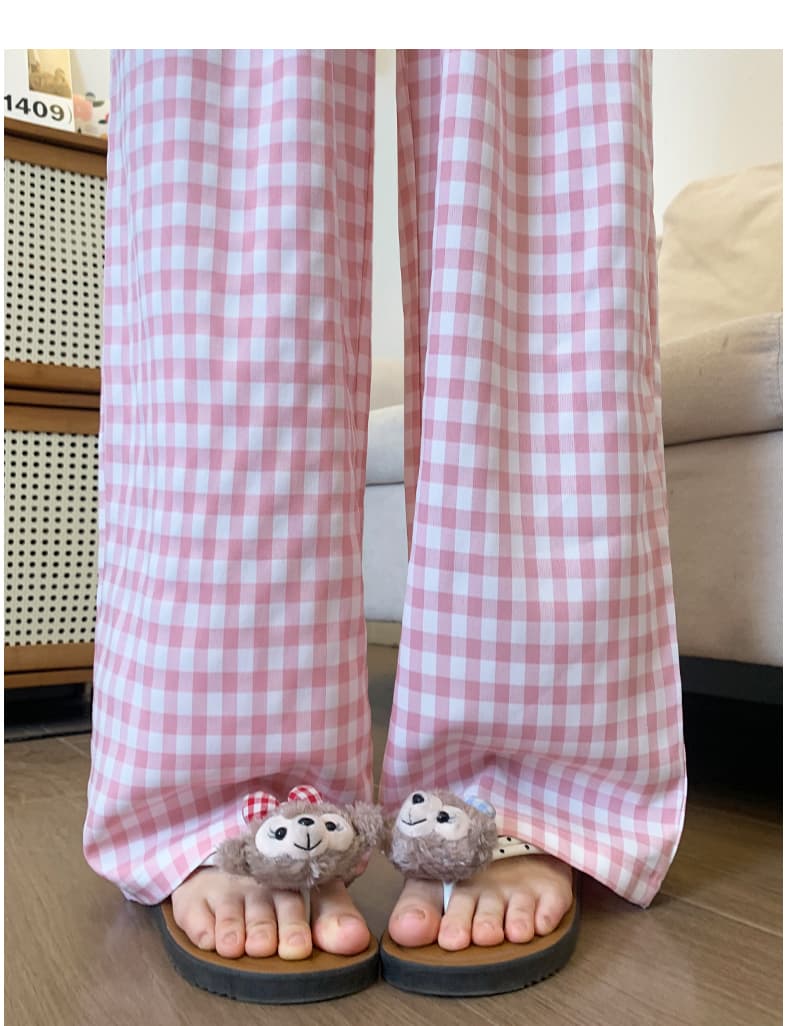 チェックパンツ ゆったり格子柄ロングパンツ