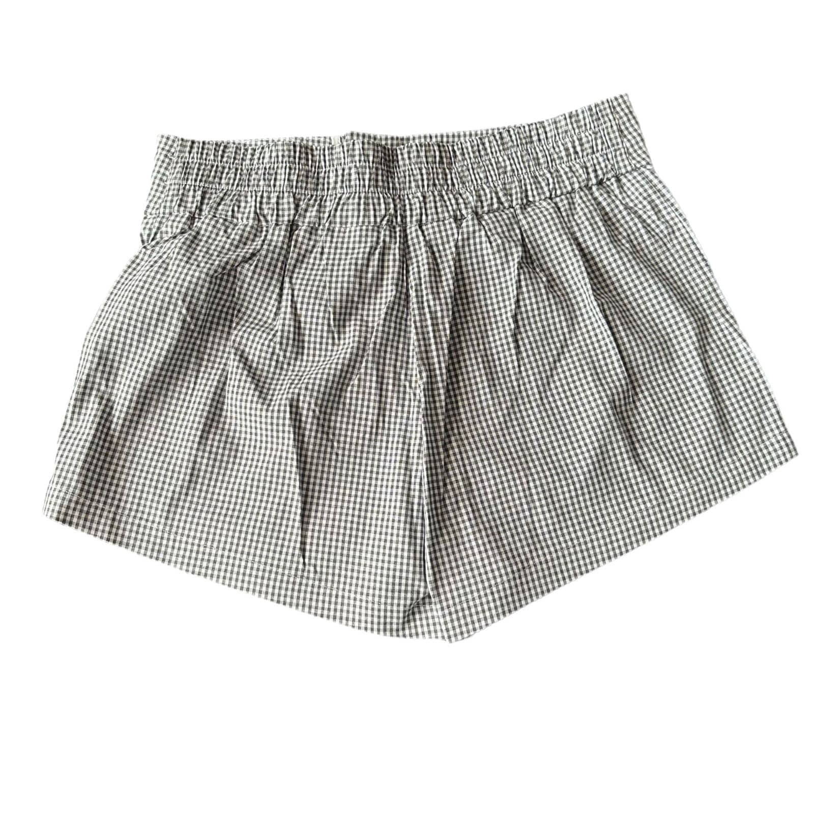 チェックパンツ ショート 格子柄ボタン装飾ショートパンツ