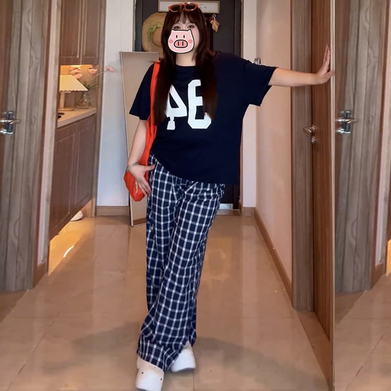 チェックパンツ ゆったりシルエットチェックワイドパンツ