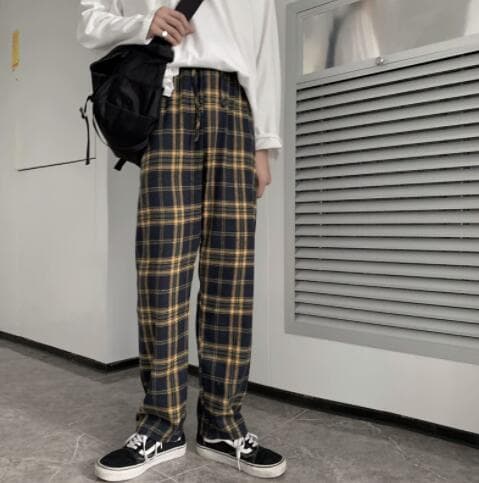 チェックパンツ メンズチェック柄ワイドパンツカジュアルスポーツ風