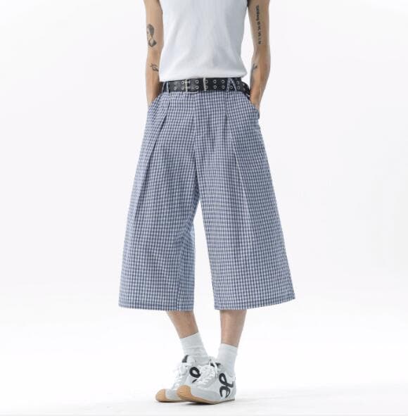 チェックパンツ ギンガムチェック柄ワイドショートパンツ