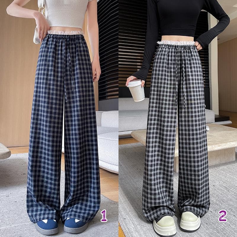チェックパンツ 春の新作チェック柄ワイドパンツ レディース