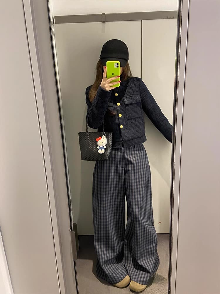 チェックパンツ　ワイドシルエット