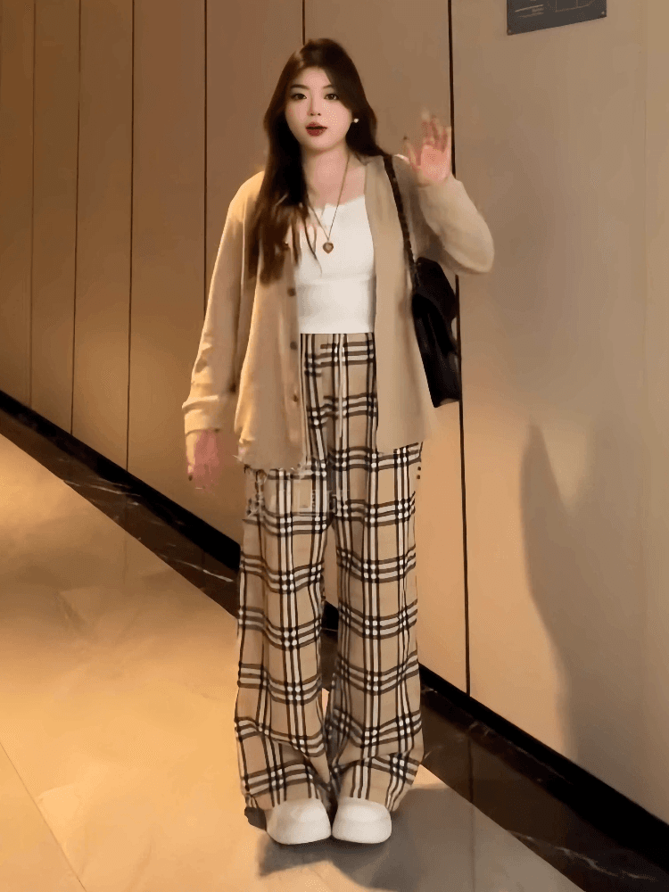 チェックパンツ ゆったりチェックワイドパンツ