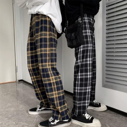 チェックパンツ メンズチェック柄ワイドパンツカジュアルスポーツ風