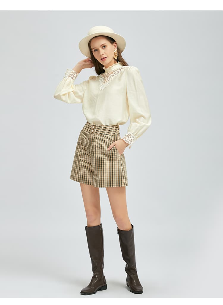 チェックパンツ ハイウエストチェックショートパンツ