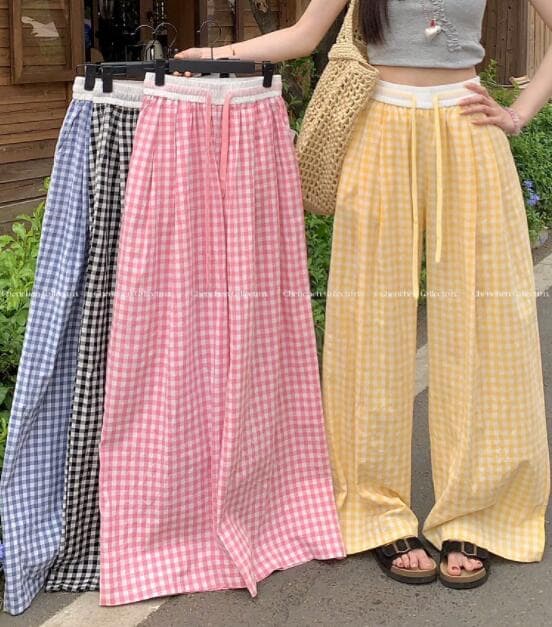 チェックパンツ ギンガムチェック柄ワイドパンツ