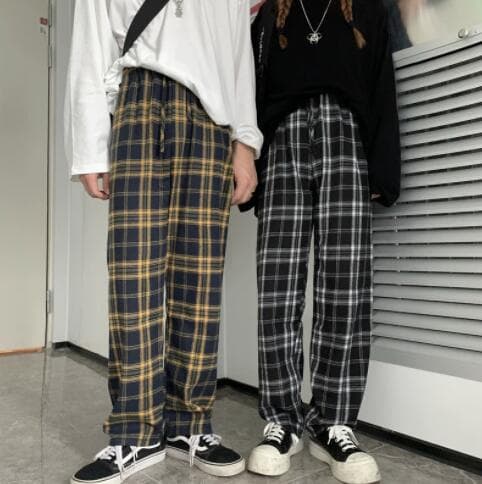 チェックパンツ メンズチェック柄ワイドパンツカジュアルスポーツ風