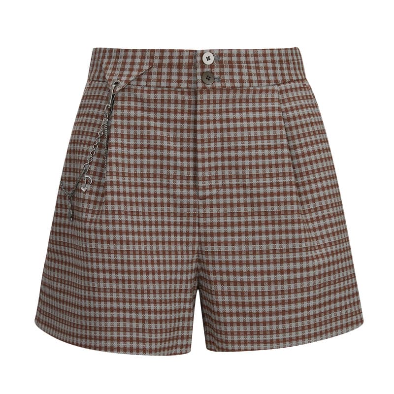 チェックパンツ チェック柄ショートパンツ 飾り鎖付き