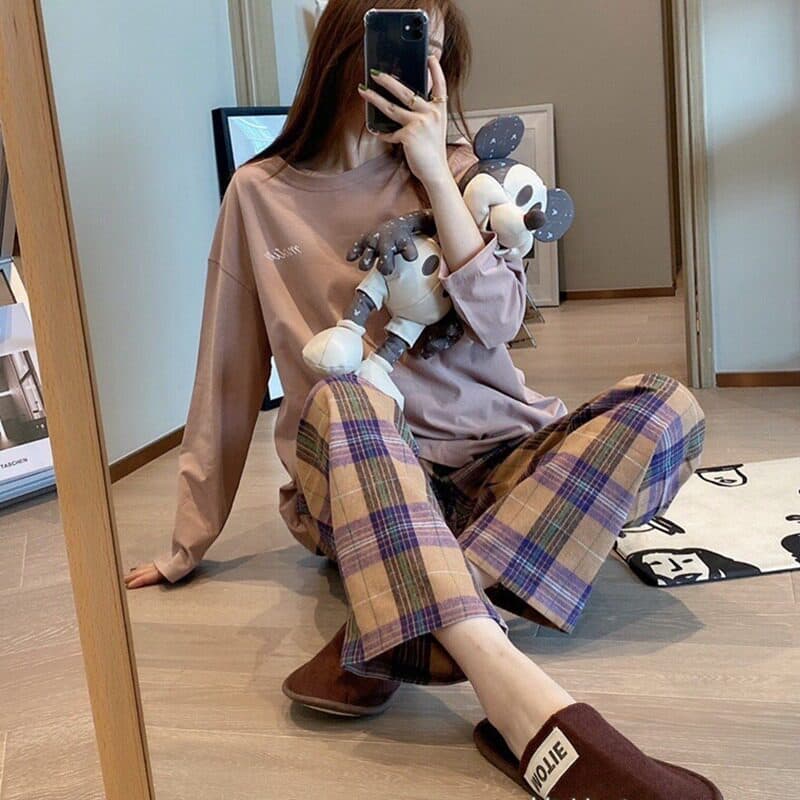 チェックパンツ 格子柄ゆったりワイドチェックパンツスラックス
