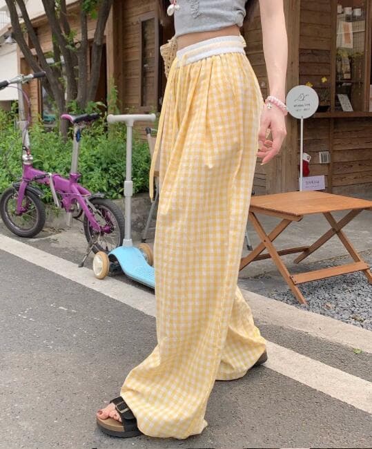 チェックパンツ ギンガムチェック柄ワイドパンツ
