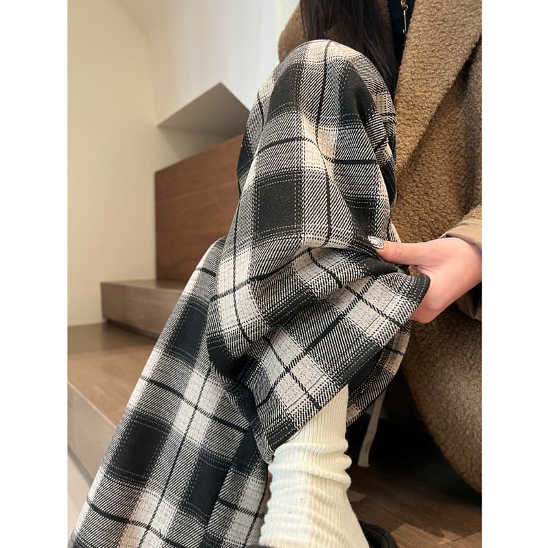 チェックパンツ 白黒 ゆったりシルエット 格子柄ルームパンツ