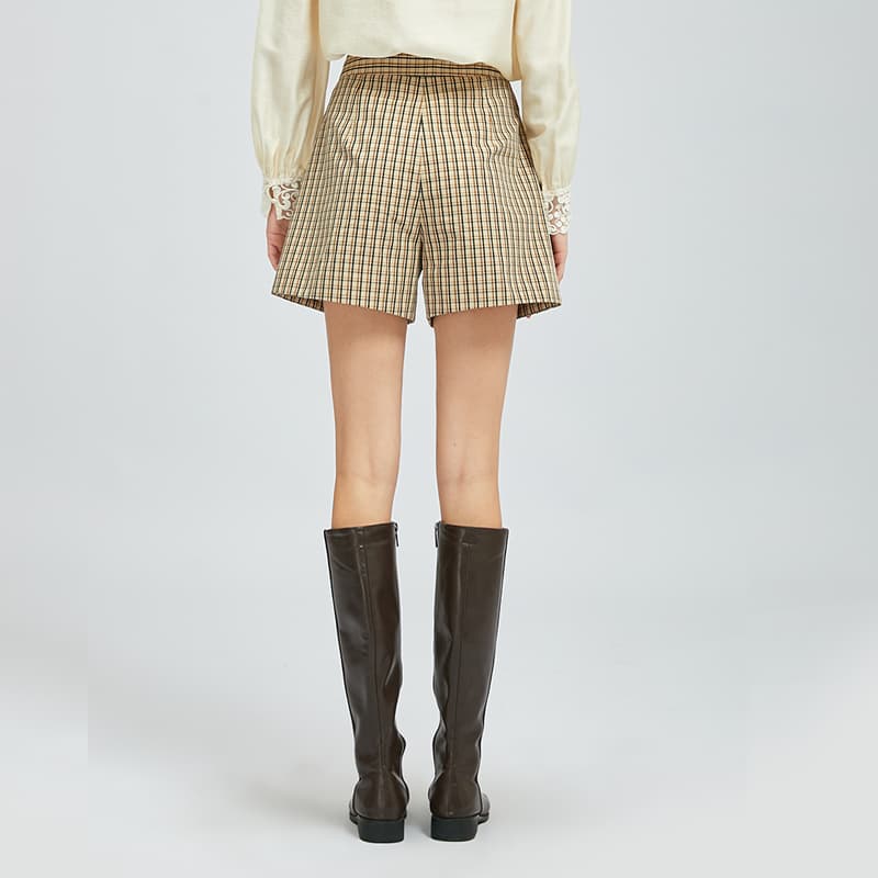 チェックパンツ ハイウエストチェックショートパンツ