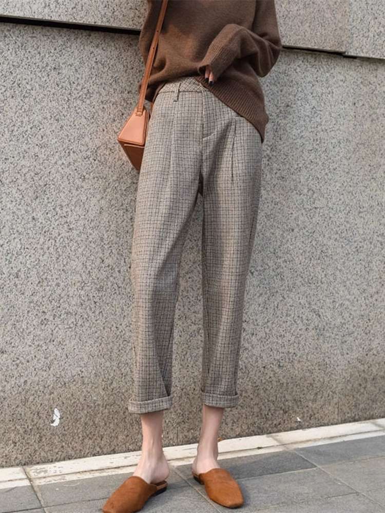 チェックパンツ 上品ギンガムチェック仕立てのゆったりパンツ