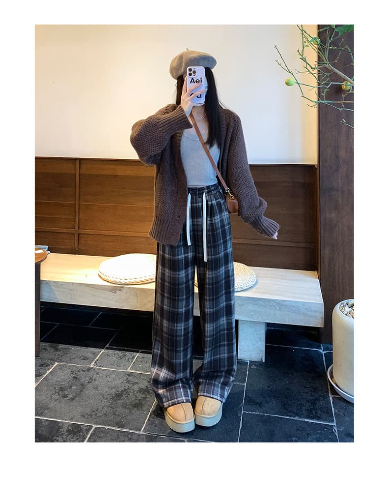 ハイウエスト ゆったりタータンチェックパンツ