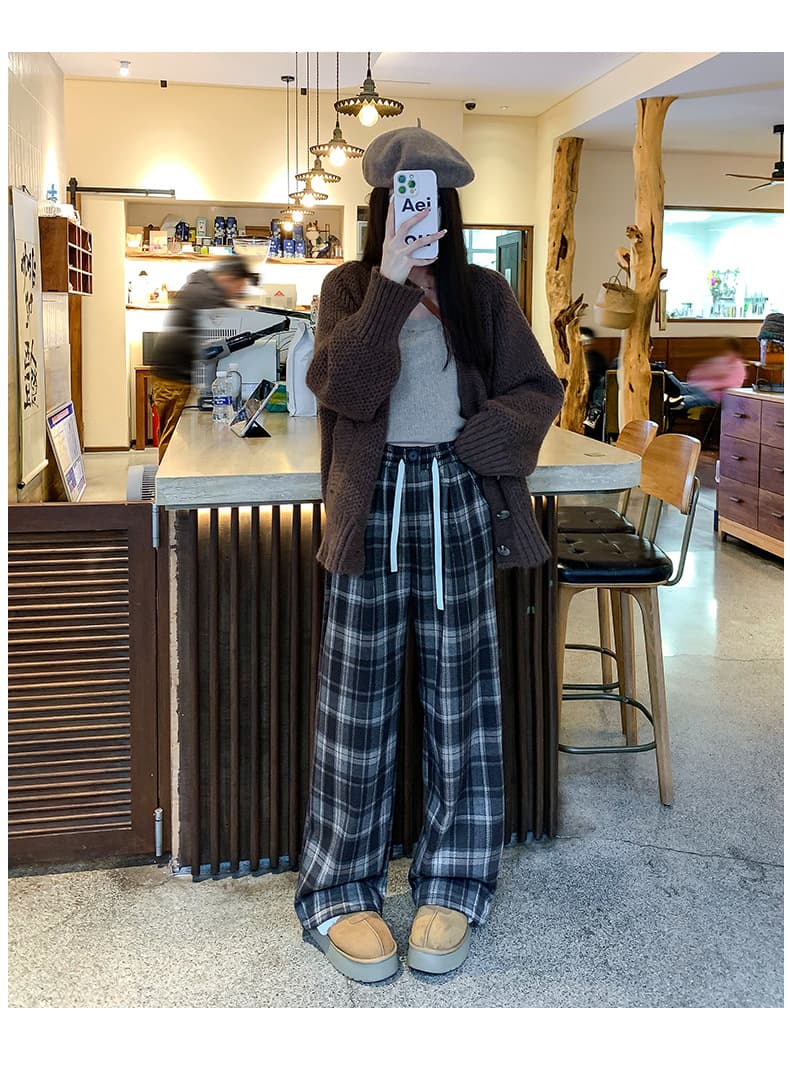ハイウエスト ゆったりタータンチェックパンツ