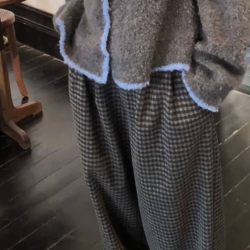 チェックパンツ ふんわり上品ギンガムチェックワイドパンツ