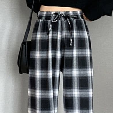 秋冬暖か裏起毛タータンチェックパンツ