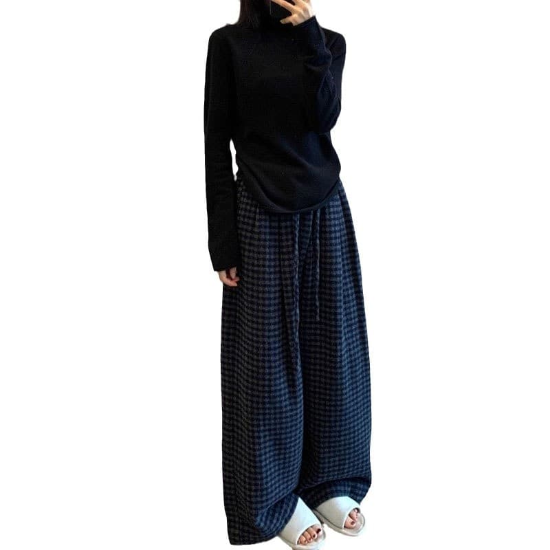 チェックパンツ ふんわり上品ギンガムチェックワイドパンツ