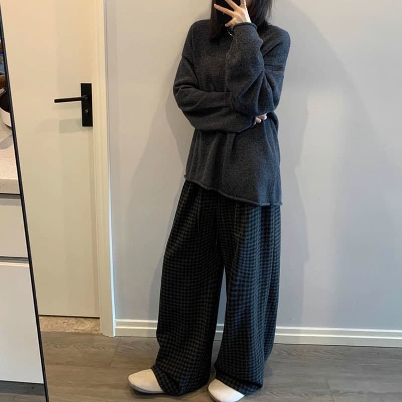 チェックパンツ ふんわり上品ギンガムチェックワイドパンツ