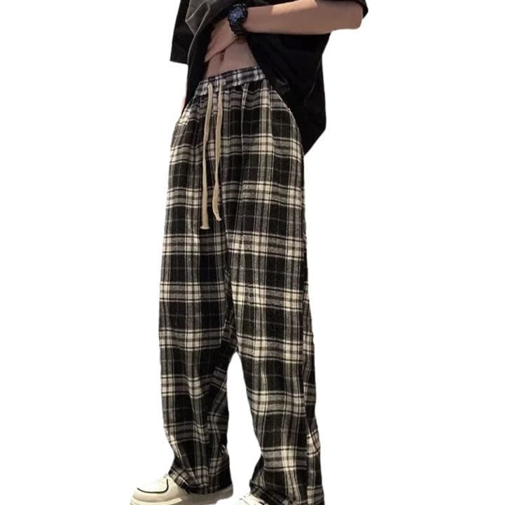 チェックパンツ ゆったりタータンチェックワイドパンツ