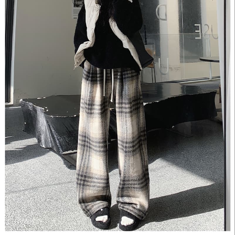 チェックパンツあったか 裏起毛チェックパンツ おしゃれテーパード